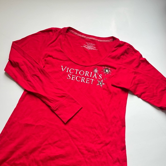 🩷VICTORIA SECRET LONG SLEEVE DRESS PAJAMAS RED SPARKLE SIZE SMALL COZY LOUNGE - Picture 4 of 13